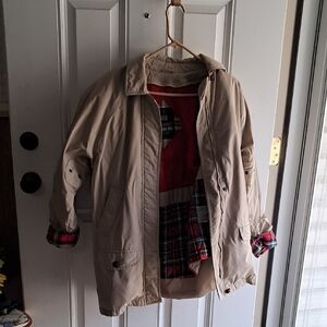 London Fig Towne Men's Beige Jacket with Red Plaid Lining